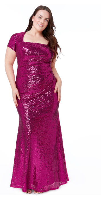 Plus Size Sequinned Dress (Cerise) Mother of the Bride, Ball, Cruise, Prom, Formal Event