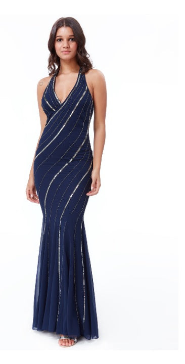 Sequinned Dress (Navy-Size 12) Prom, Ball, Wedding Guest, Races, Formal Event, Races, Cocktail, Prom
