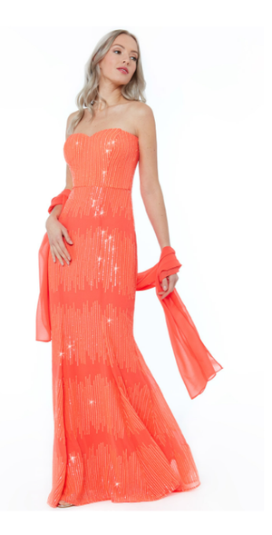 Sequinned Dress (Orange-Size 12) Prom, Ball, Wedding Guest, Races, Formal Event, Races, Cocktail, Prom