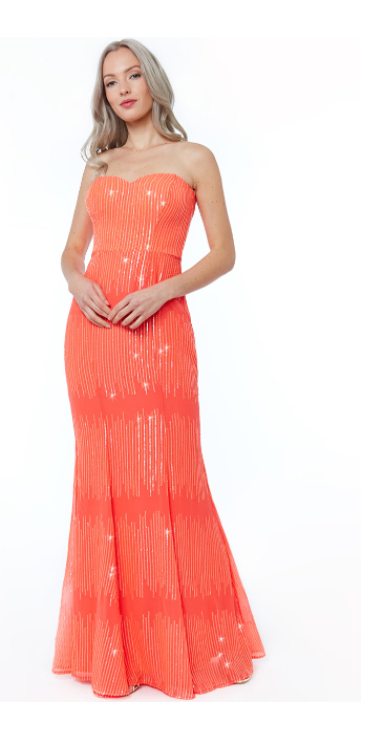 Sequinned Dress (Orange-Size 12) Prom, Ball, Wedding Guest, Races, Formal Event, Races, Cocktail, Prom