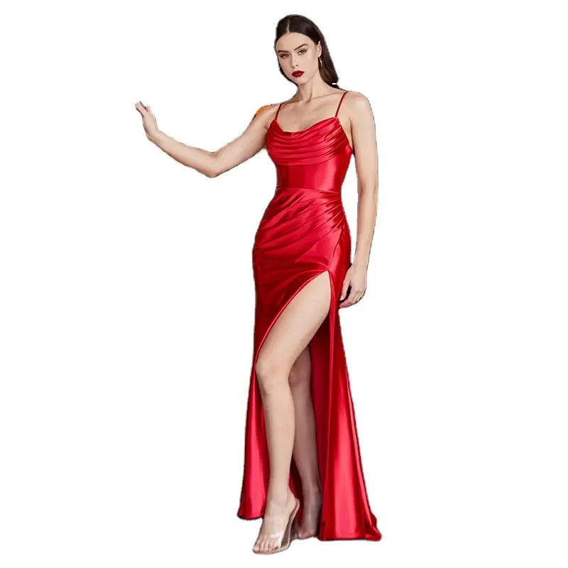 Fitted Side Split Dress (Red) Cruise, Formal, Black-Tie, Ball, Prom, Wedding Guest