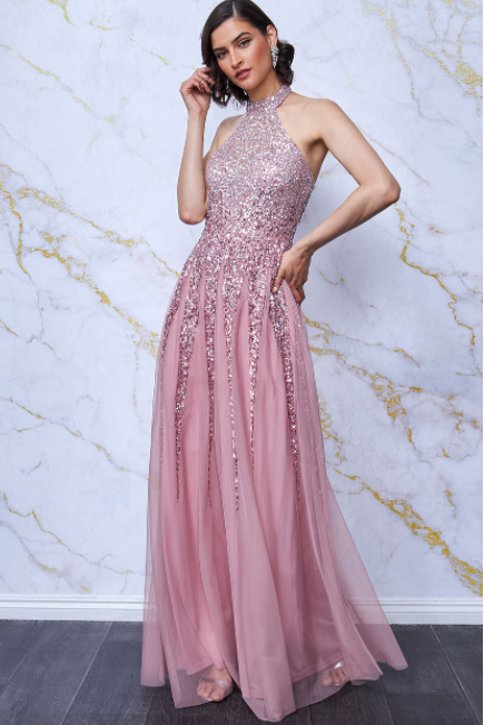 Sequinned Dress (Rose-Size 8) Prom, Ball, Wedding Guest, Races, Formal Event, Races, Cocktail, Prom