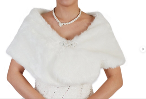 Faux Fur Wrap Shawl  (White-Size one size) Cocktail, Prom, Cruise, Ball, Black-Tie, Wedding