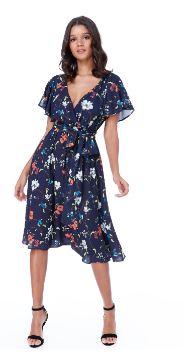 Floral Dress (Navy-Size 8) Wedding Guest, Races, Formal Event, Races, Cocktail, Prom