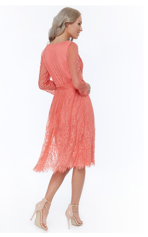 Lace Dress  (Coral) Cruise, Formal, Black-Tie, Ball, Prom, Wedding Guest, Races