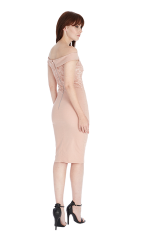 Bardot Dress (Nude-Size 16) Wedding Guest, Races, Formal Event, Races, Cocktail, Prom